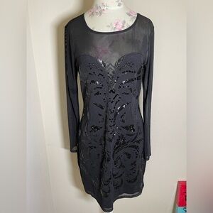 Express Black Long Sleeve Sequin Dress